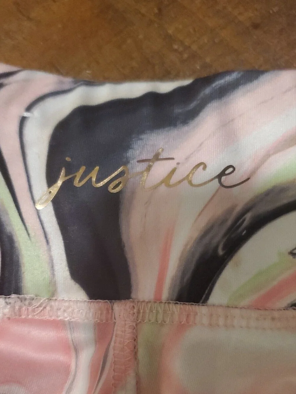 Justice Pink Marble Lace-Up Waist Leggings with Black & Mint Swirl